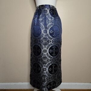 Terramina Navy Metallic Brocade Print Maxi Skirt